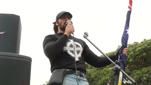 Brandan Koschel attended the March for Australia protest alongside hundreds of others winding their way through Sydney's city centre.