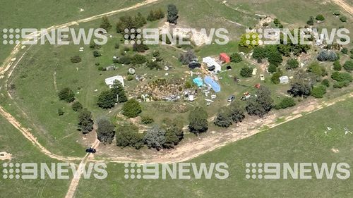 An aerial image of the Walwa property where Dezi Freeman was reportedly located this morning.