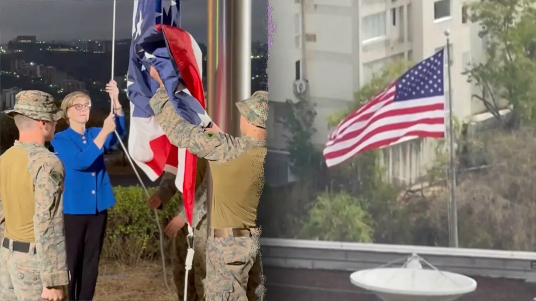 American flag raised, flies over US Embassy in Venezuela building for first time in 7 years