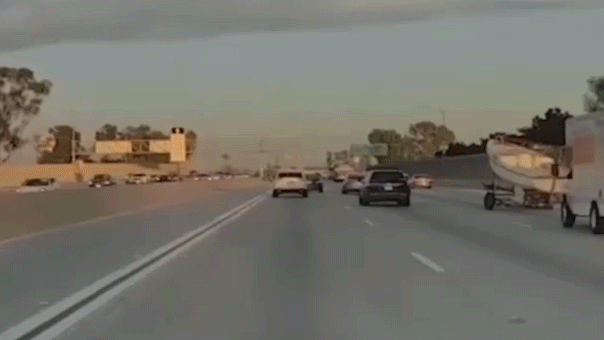 Boat goes across freeway