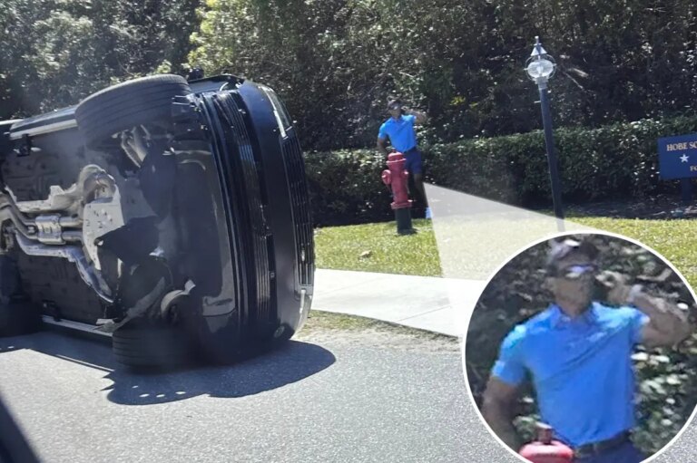 Exclusive Photos Emerge of Tiger Woods at Site of Rollover Incident Prior to DUI Arrest