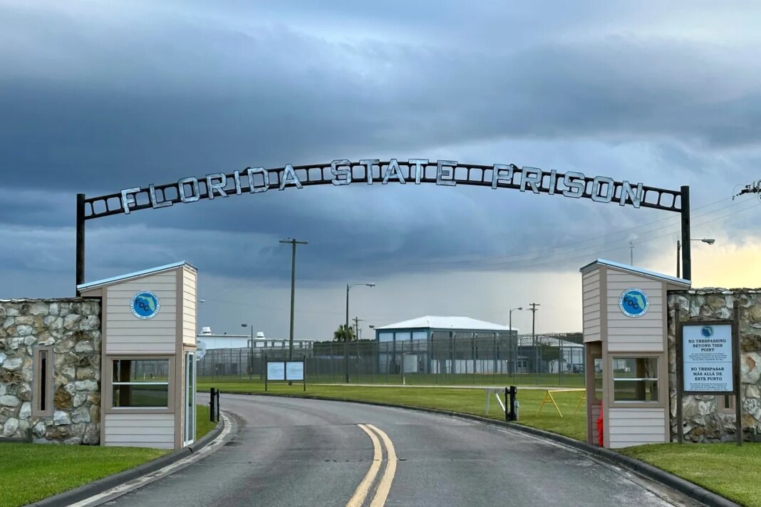 FILE -The entrance to Florida State Prison in Starke, Fla. is shown Thursday, Aug. 3, 2023. (AP Photo/Curt Anderson)