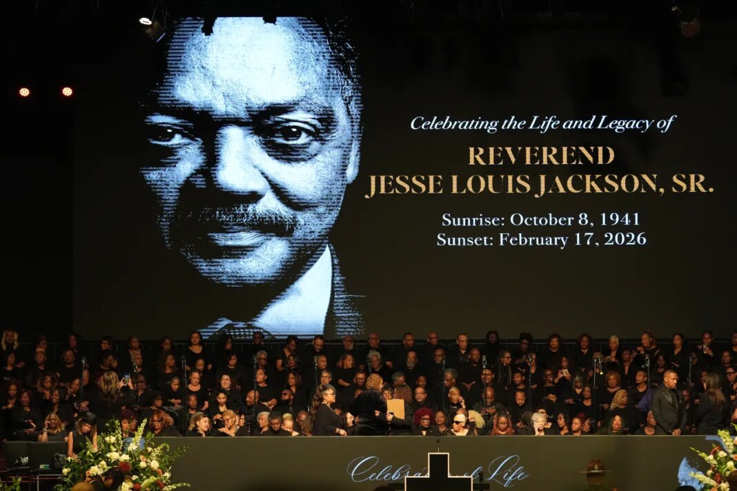 People gather before the Public Homegoing Service for the Rev. Jesse Jackson at the House of Hope in Chicago, Friday, March 6, 2026. (AP Photo/Nam Y. Huh)