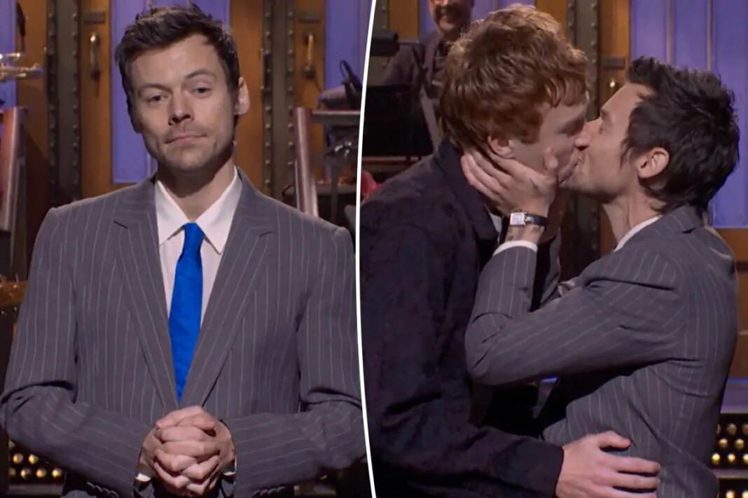 Harry Styles hits back at ‘queerbaiting’ claims — by kissing male comedian during ‘SNL’ monologue