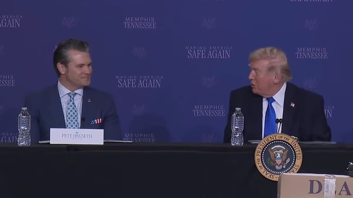 Hegseth forces a smile as Trump suggests Iran war was his idea