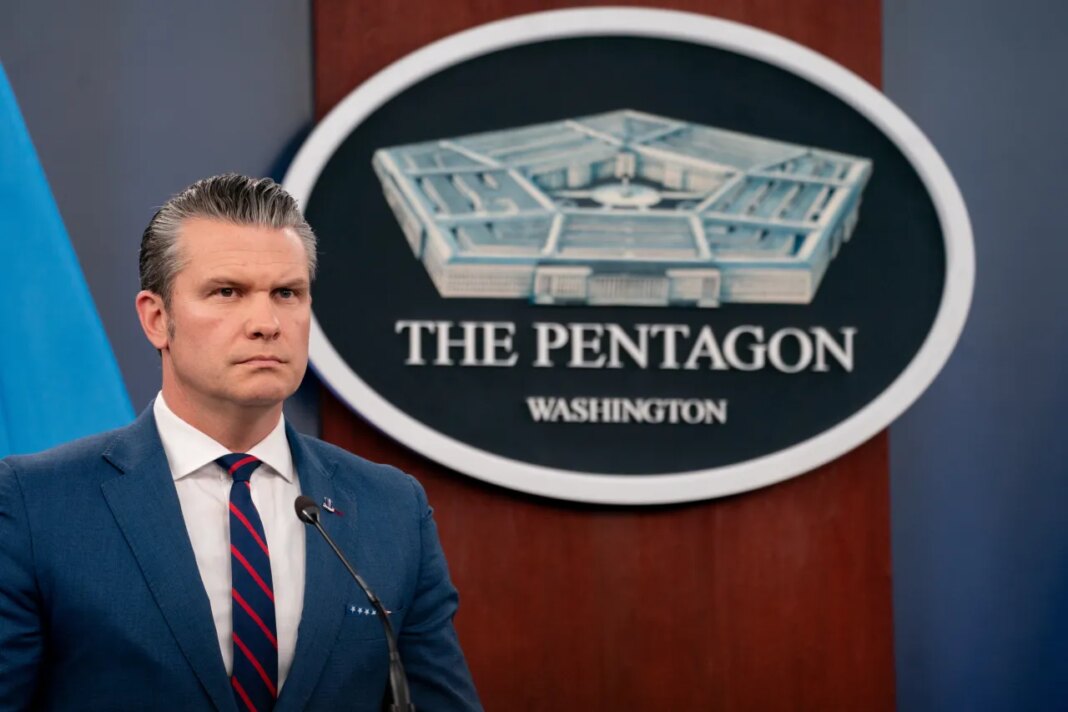Pete Hegseth speaks at the Pentagon