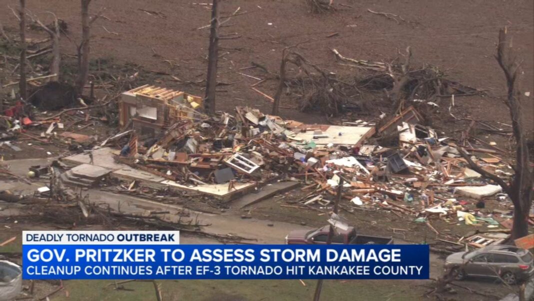Illinois tornado outbreak: Governor JB Pritzker to visit Kankakee Co. as tornado damage cleanup continues