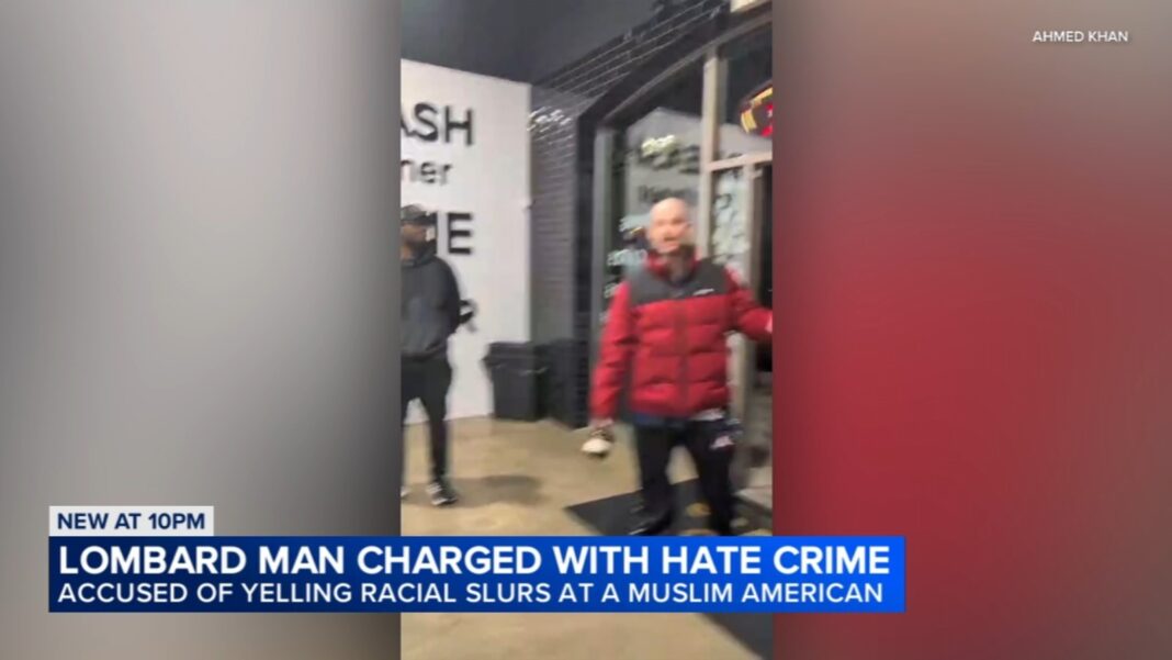 Justin Ward charged with hate crime, caught on camera yelling slurs at Muslim American Ahmed Khan at Crave Cookies Lombard, IL