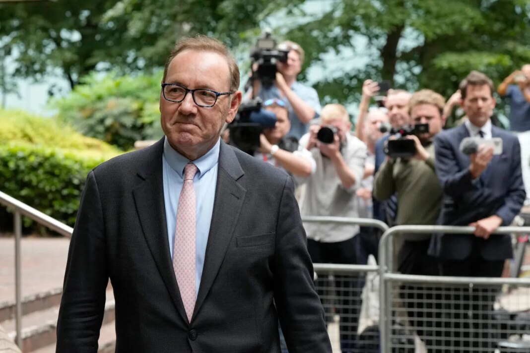 FILE - Actor Kevin Spacey leaves Southwark Crown Court in London, June 28, 2023. (AP Photo/Frank Augstein, File)