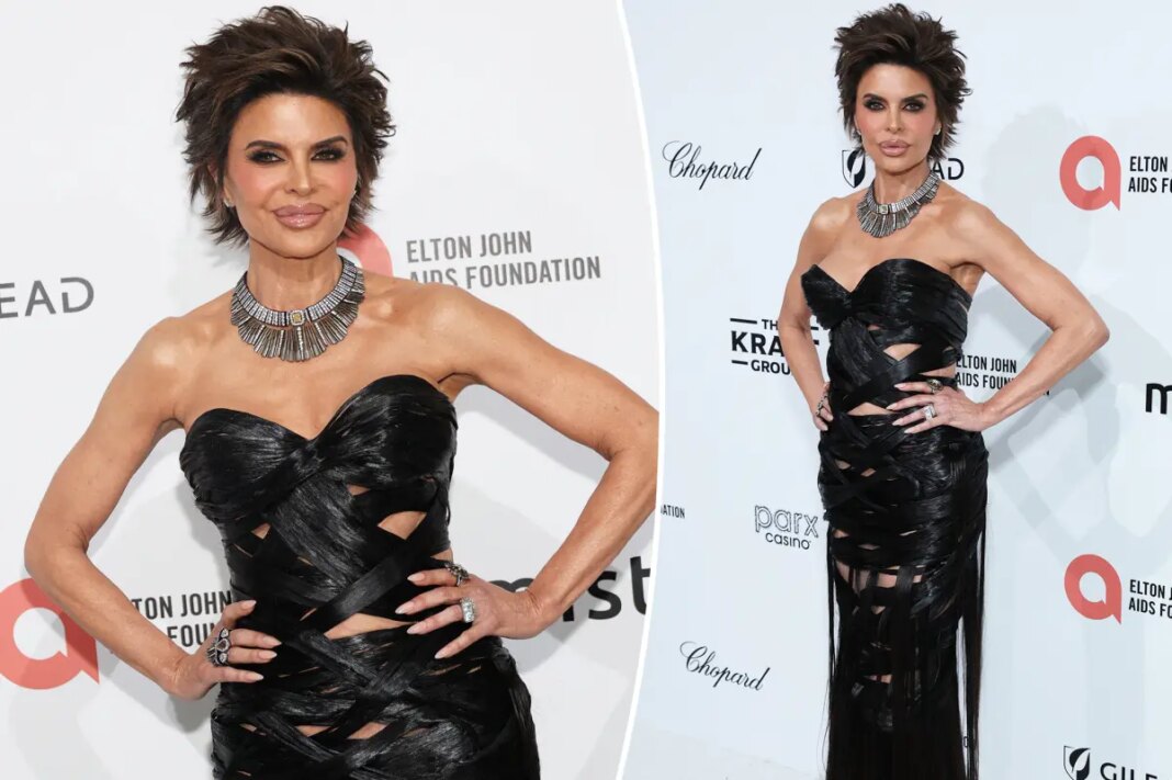 Lisa Rinna wears dress made of hair at Elton John Oscar Party 2026