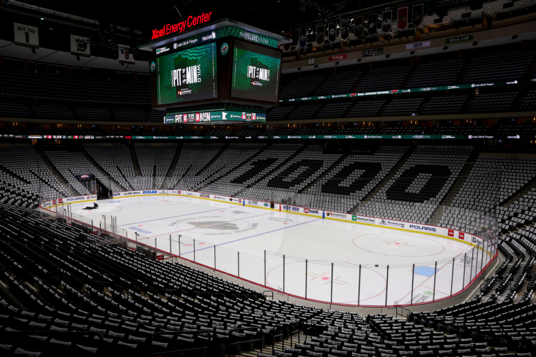 FILE - The interior of the Xcel Energy Center, is seen on Friday, Feb. 9, 2024, in St. Paul, Minn. (AP Photo/Matt Krohn,File)