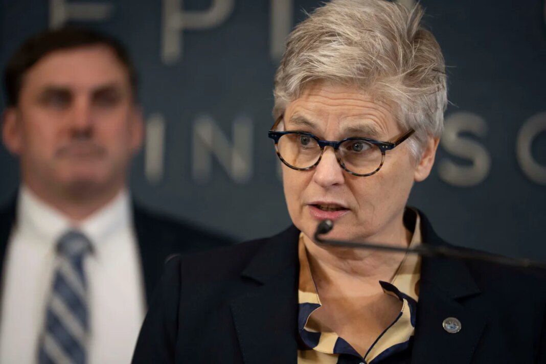Hennepin County Attorney Mary Moriarty speaks during a news conference at the Hennepin County Government Center on Aug. 14, 2025, in Minneapolis. (Renée Jones Schneider/Star Tribune via AP, File)