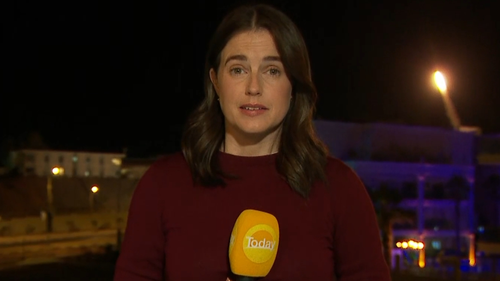 Missile fires behind Today reporter readying to go on air