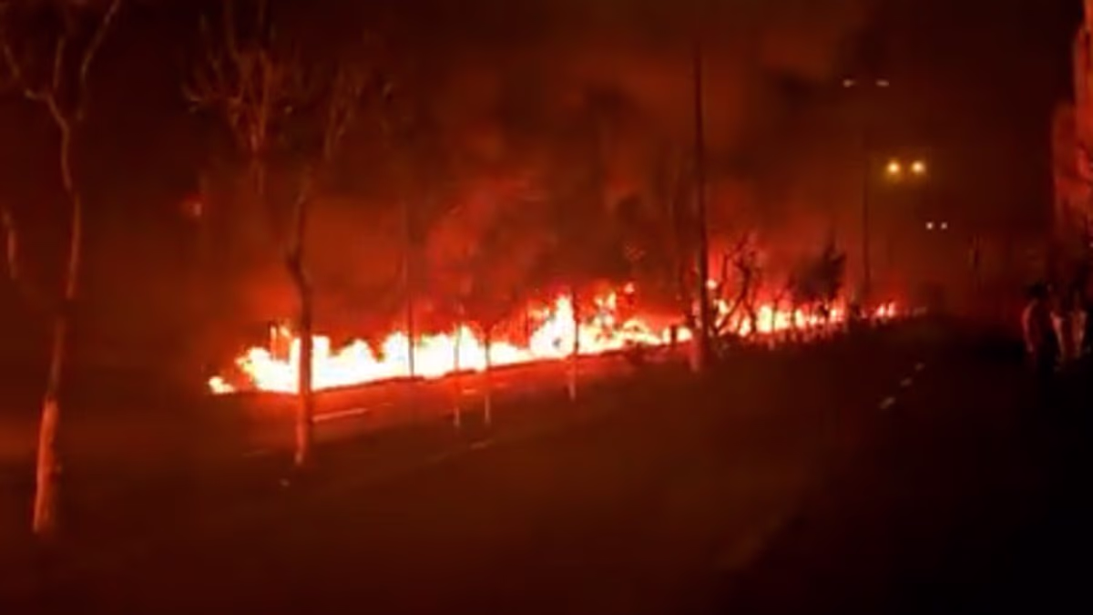 Moment gas pipes explode in Tehran streets after Israeli strikes