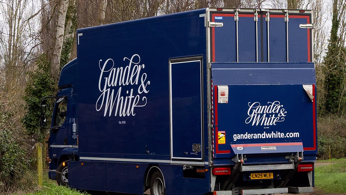 Removal vans carrying paintings arrive at Andrew's Sandringham home