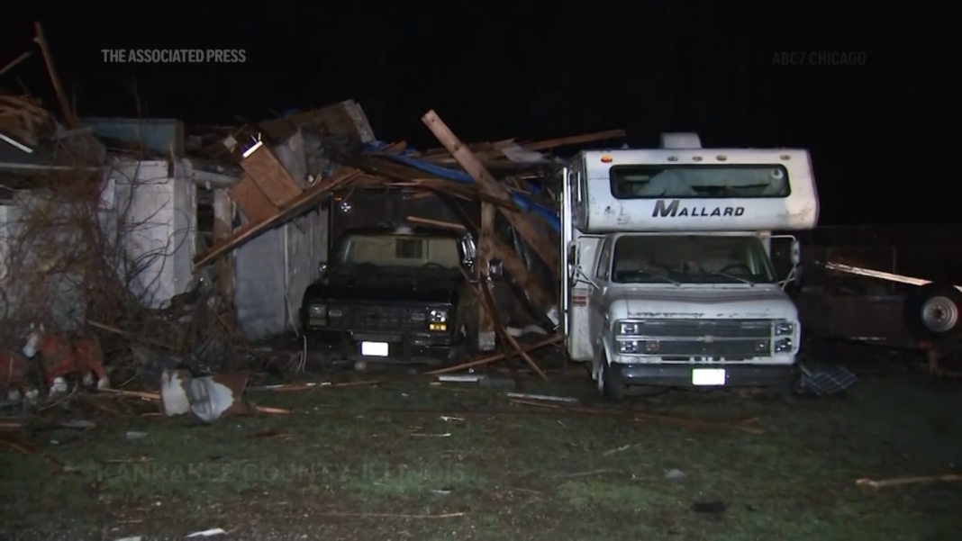Severe storms whip up tornadoes in Illinois and Indiana, leveling homes