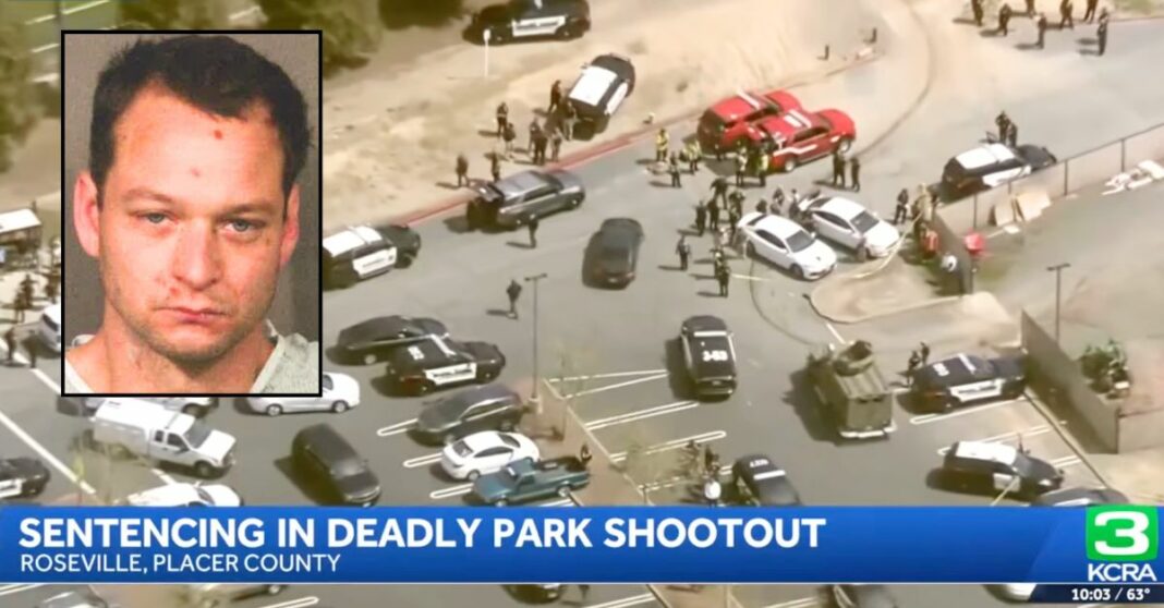 'So close that she could smell gunpowder': Wife watched husband get shot dead at park by man who took them both hostage during 'Wild West' standoff
