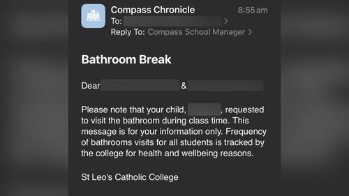 An email sent to a parent at the college. 