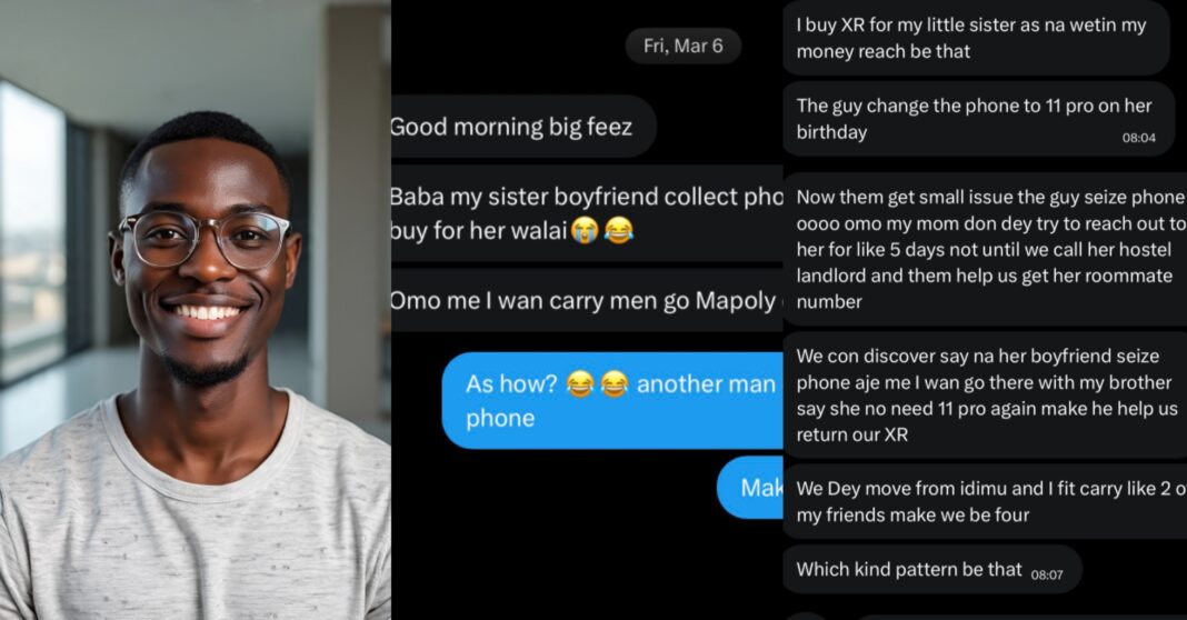 “They are about to travel”- Man cries out as sister’s boyfriend seizes her phone