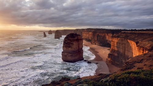 Visitors at Victoria's scenic coastline at Port Campbell. The popular tourist spot is slowly eroding over the years where visitors come to see the 12 Apostles.