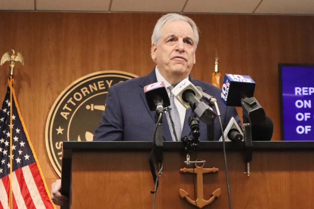 Rhode Island Attorney General Peter Neronha speaks during a press conference at the Rhode Island Attorney General
