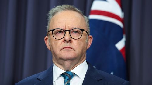 Prime Minister Anthony Albanese during a press conference at Parliament House in Canberra on Friday 27 March 2026. fedpol Photo: Alex Ellinghausen
