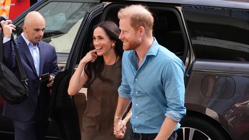 MELBOURNE, AUSTRALIA - APRIL 16: Meghan, Duchess of Sussex, and Prince Harry, Duke of Sussex arrive for a visit to batry Australia, a mental health engagement program at Swinburne University of Technology on April 16, 2026 in Melbourne, Australia. The Duke and Duchess of Sussex are on a four-day visit to Australia, with engagements across Melbourne, Canberra and Sydney. (Photo by Jonathan Brady/PA Wire-Pool/Getty Images)