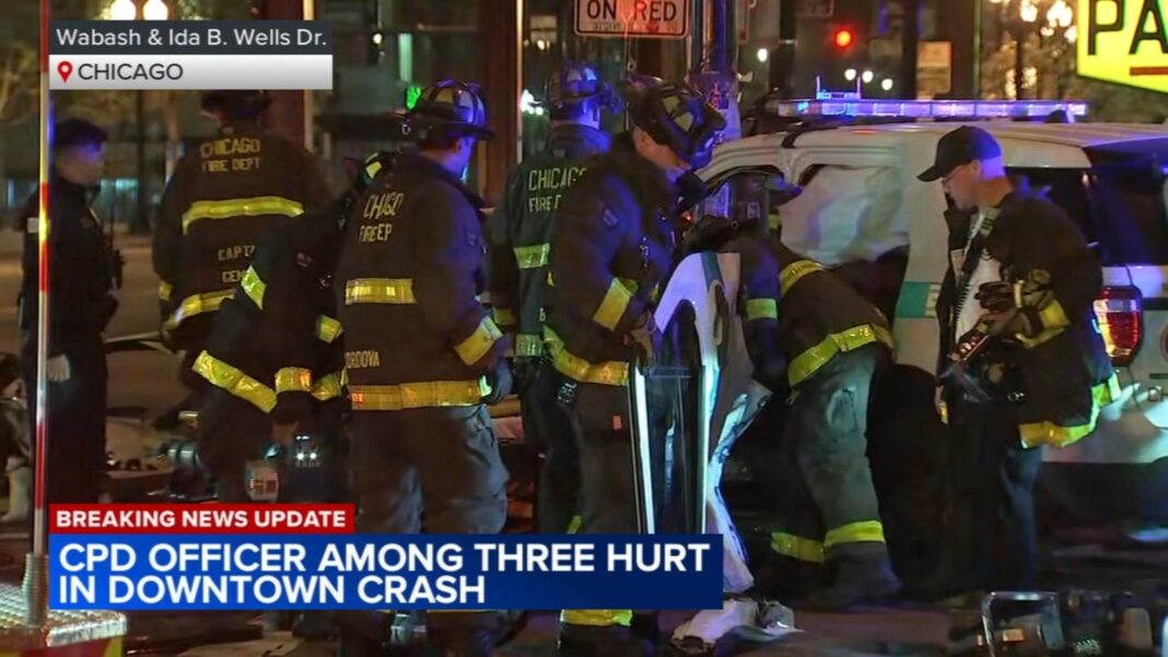 2 Chicago police officers among 4 injured in car crash near South Wabash Avenue and East Ida B. Wells Drive in the Loop: CPD