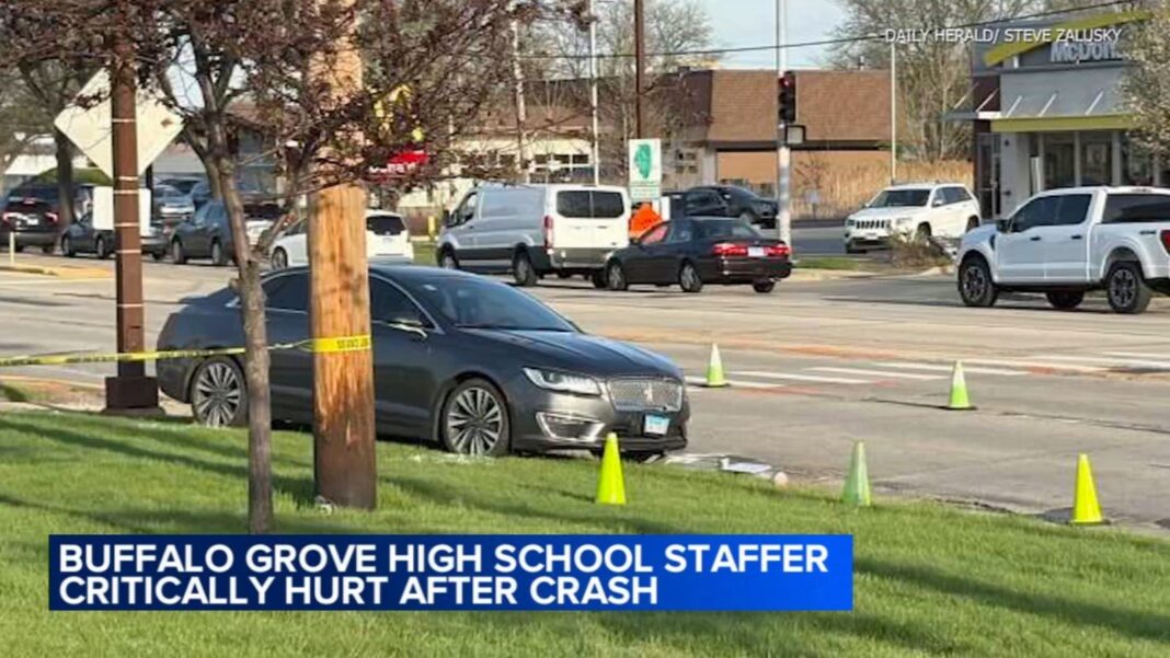Buffalo Grove High School crash today: Driver hits pole, causing it to hit, critically hurt staff member near Dundee Road, PD says