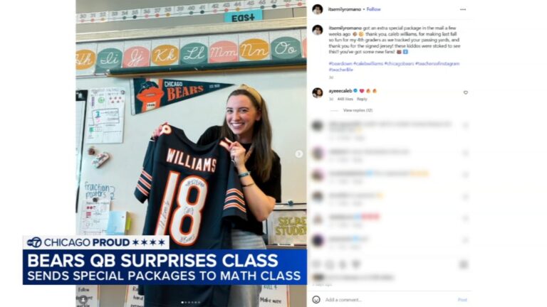 Chicago Bears’ Caleb Williams Gifts Autographed Jersey to Elgin Educator for Innovative Math Lesson Using His Football Statistics