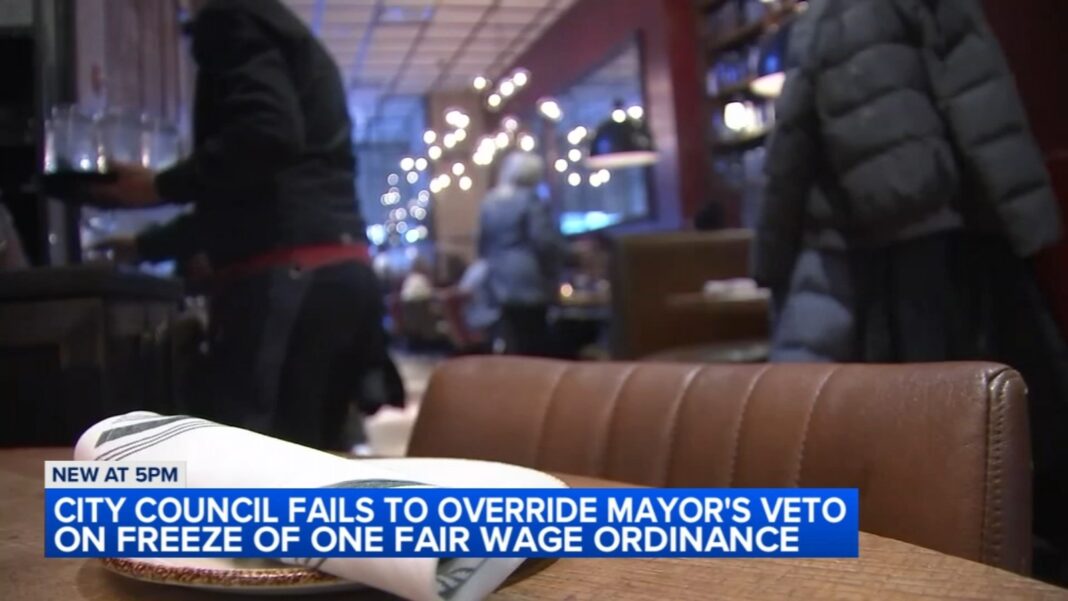 Chicago City Council fails to override Mayor Brandon Johnson veto of minimum wage increase freeze for tipped workers