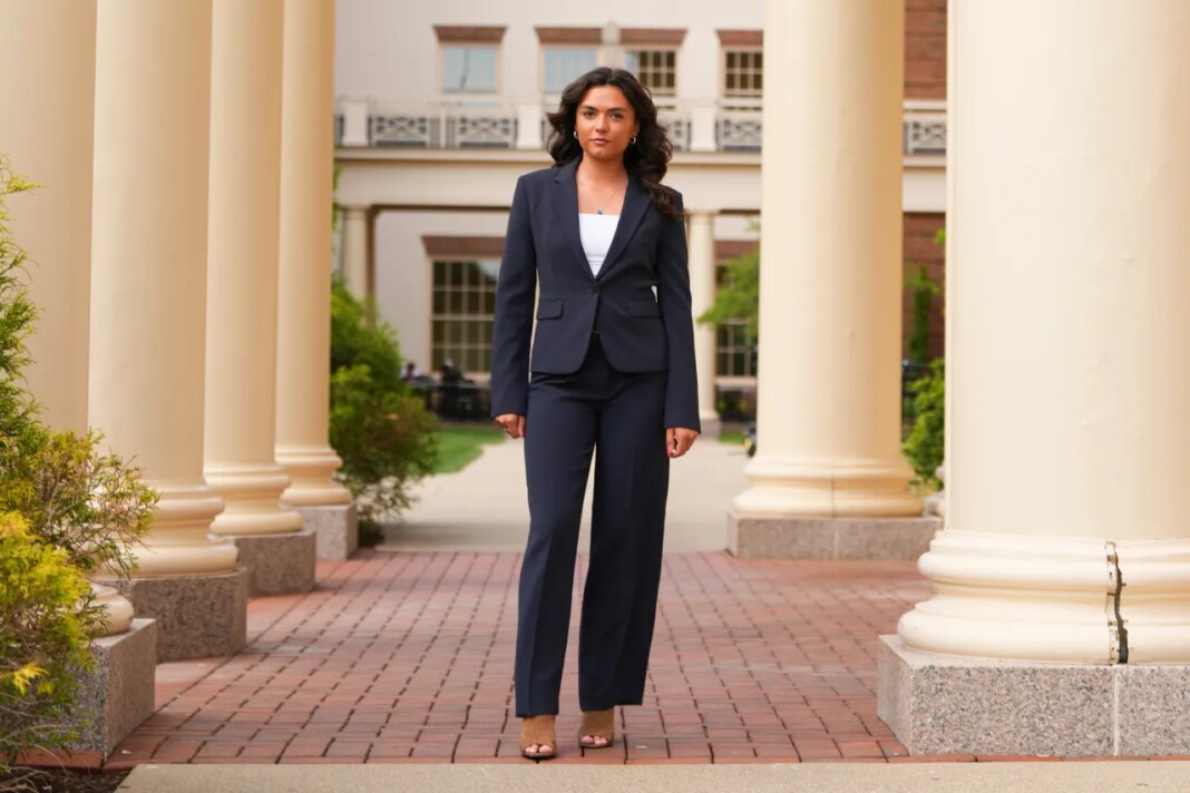 Josephine Timperman, a student at Miami University, poses for a portrait Friday, April 24, 2026, in Oxford, Ohio. (AP Photo/Jeff Dean)
