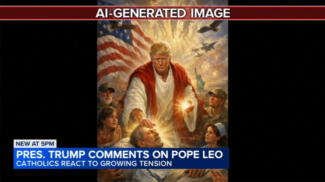 Donald Trump Pope Leo post on Truth Social, Jesus-like AI-generated image of president draw criticism from Chicago Catholics