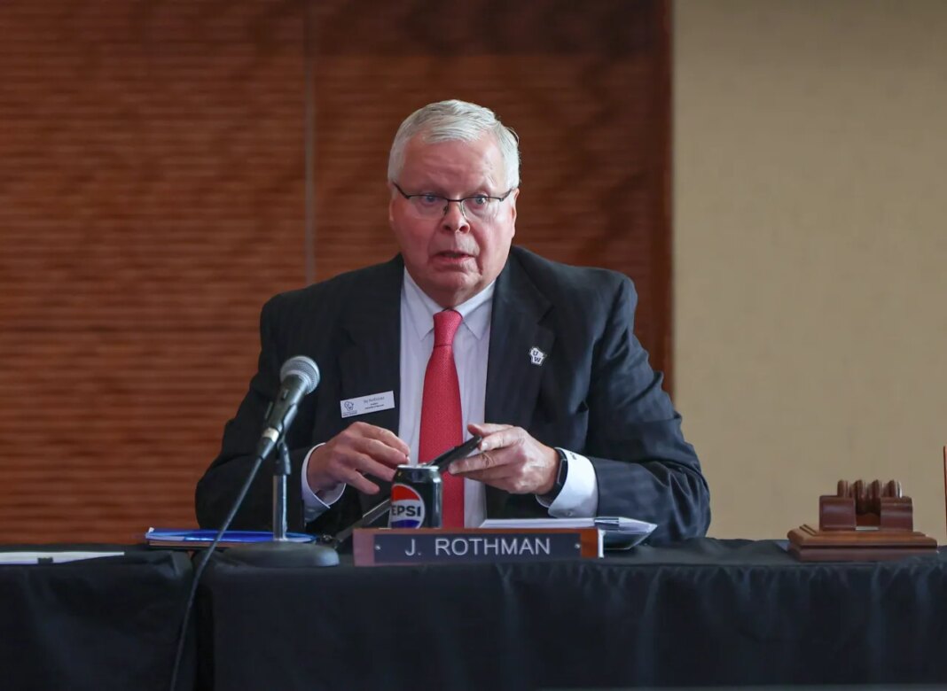 FILE - University of Wisconsin System President Jay Rothman prepares his materials before a UW Board of Regents meeting on Sept. 18, 2025, at Gordon Commons at UW-Madison in Madison, Wis. (Owen Ziliak/Wisconsin State Journal via AP, File)