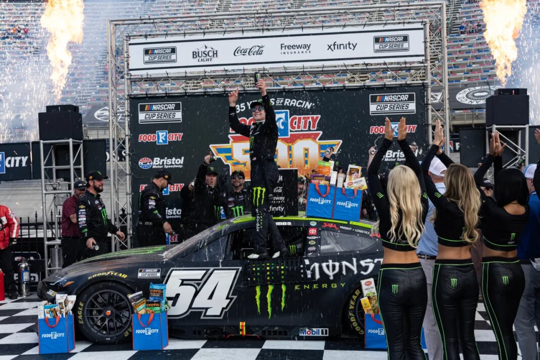 Food City 500, Gibbs wins in overtime for 1st career win