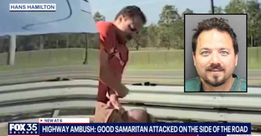 'Fought with everything I had': Motorist attacks good Samaritan on side of highway who stopped to help after crash into guardrail, cops say