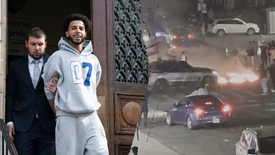 Grinning suspect cuffed after alleged fiery street takeover, drag race caught on camera