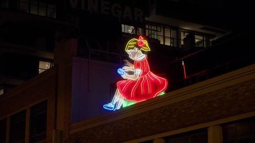 A new installation, dubbed the 'scrolling girl' has replaced the historic sign in a campaign aimed at bringing attention to excessive screen time.