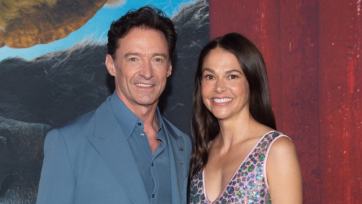 Hugh Jackman and Sutton Foster have the look of love at movie premiere