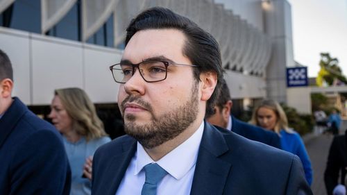 Bruce Lehrmann (right) leaves the Magistrates Court in Toowoomba, Queensland, June 17, 2024. Mr Lehrmann is charged with two counts of rape. Picture: Dan Peled