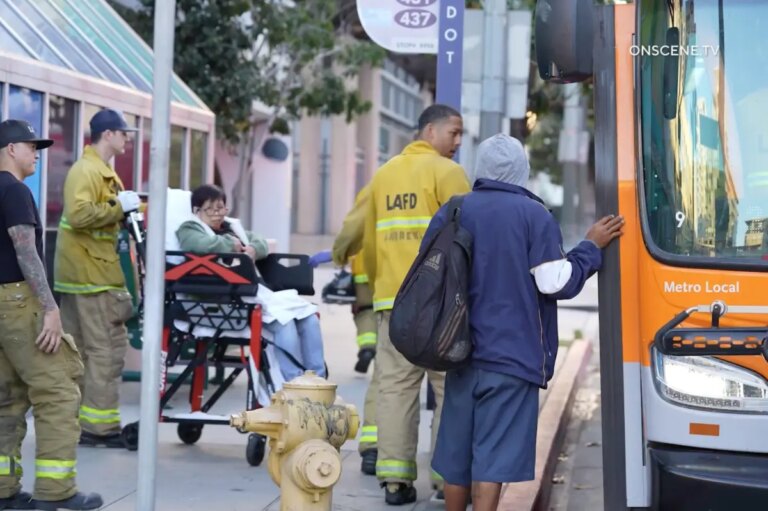 Suspect at large following stabbing incident on downtown LA bus