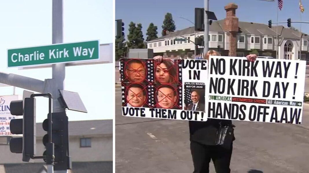 New 'Charlie Kirk Way' street signs in Westminster, California draw mixed reactions from residents