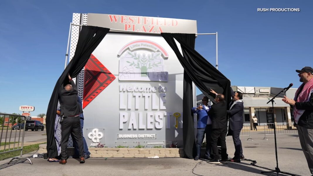 New 'Little Palestine' sign unveiled at Westfield Plaza on 79th Street in Bridgeview