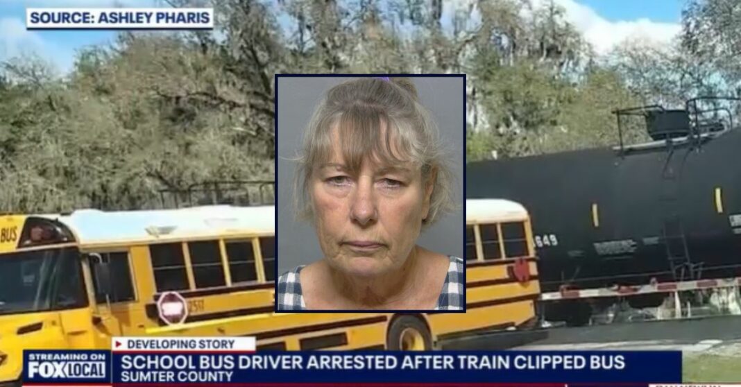 'Not gonna stop for no train': Bus driver charged after train clips bus full of kids when she ignored railroad crossing signal, cops say