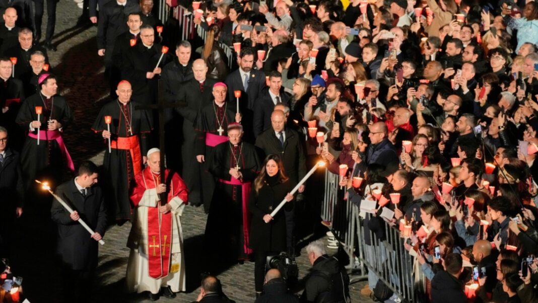 Pope Leo XIV carries cross for full Good Friday procession, the first pontiff to do so in decades