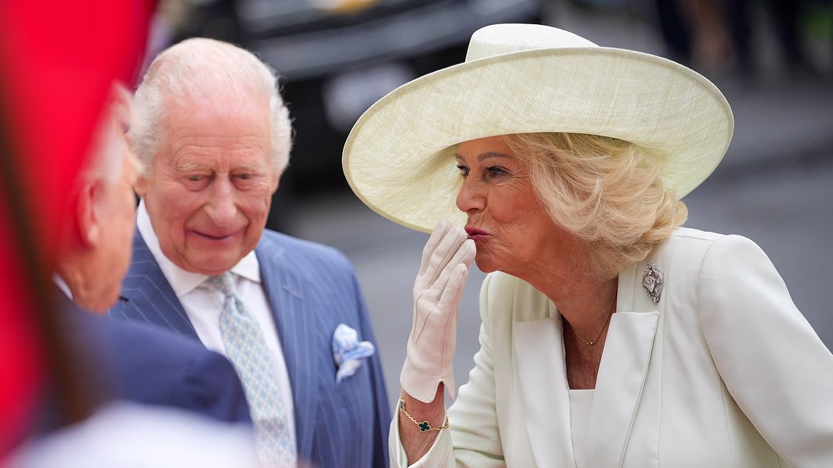 Queen Camilla wears heirloom heart-shaped diamond brooch