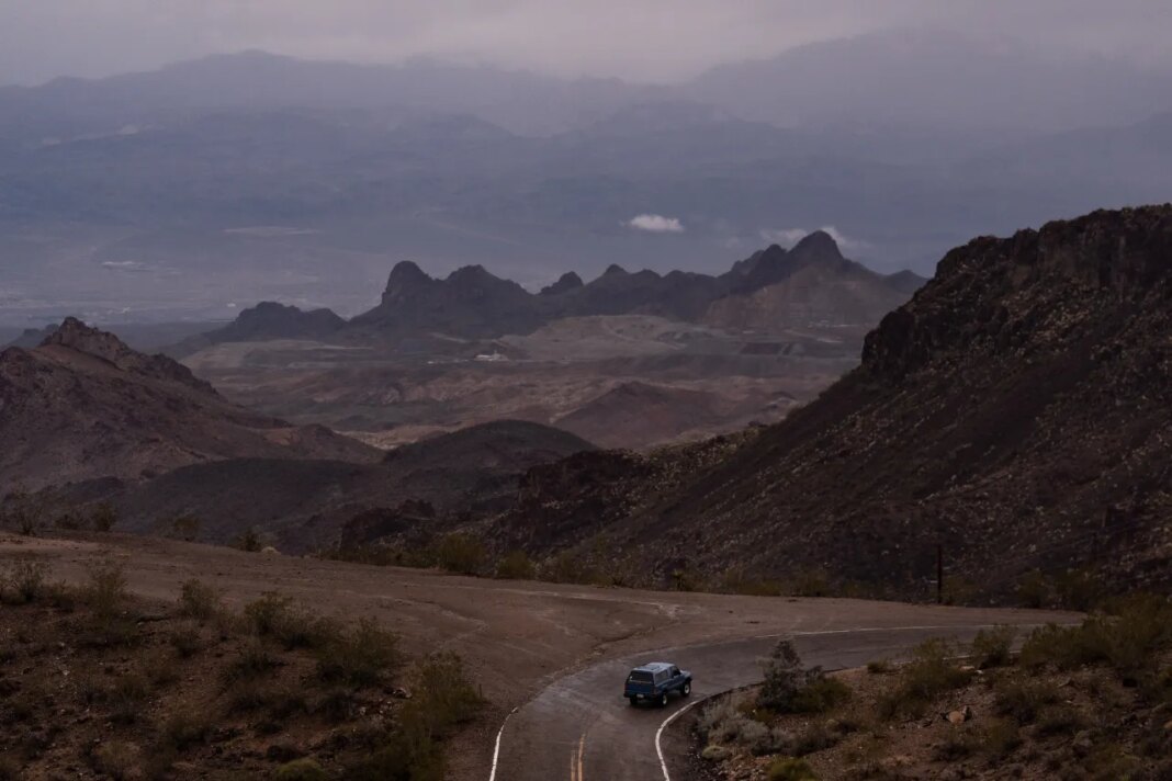 A car is driven along Oatman Highway, historic Route 66, near Oatman, Ariz., Friday, Nov. 21, 2025. (AP Photo/Jae C. Hong)