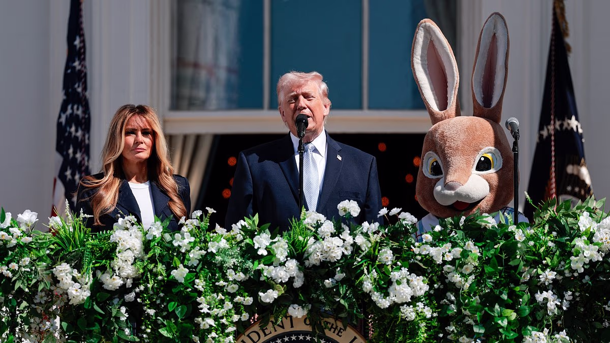 Trump hails relentless bombing of Iran alongside giant Easter Bunny