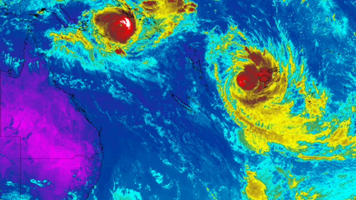 Twin cyclones forming off the Australian coast