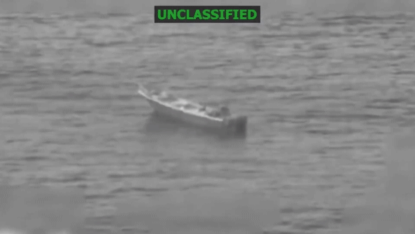 gif of U.S. strike on suspected narco terrorist ship in the Eastern Pacific
